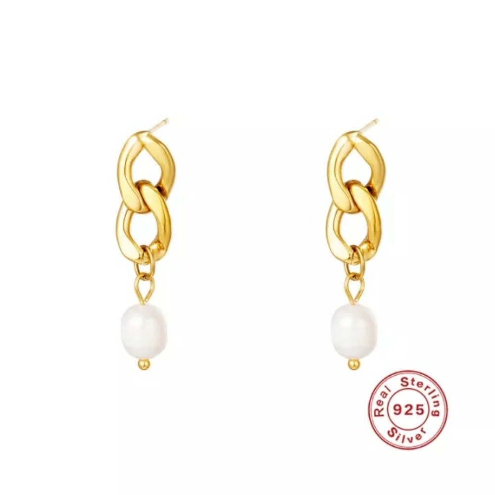 2/$25 Pearl & Gold Chain Post Dangle Earrings